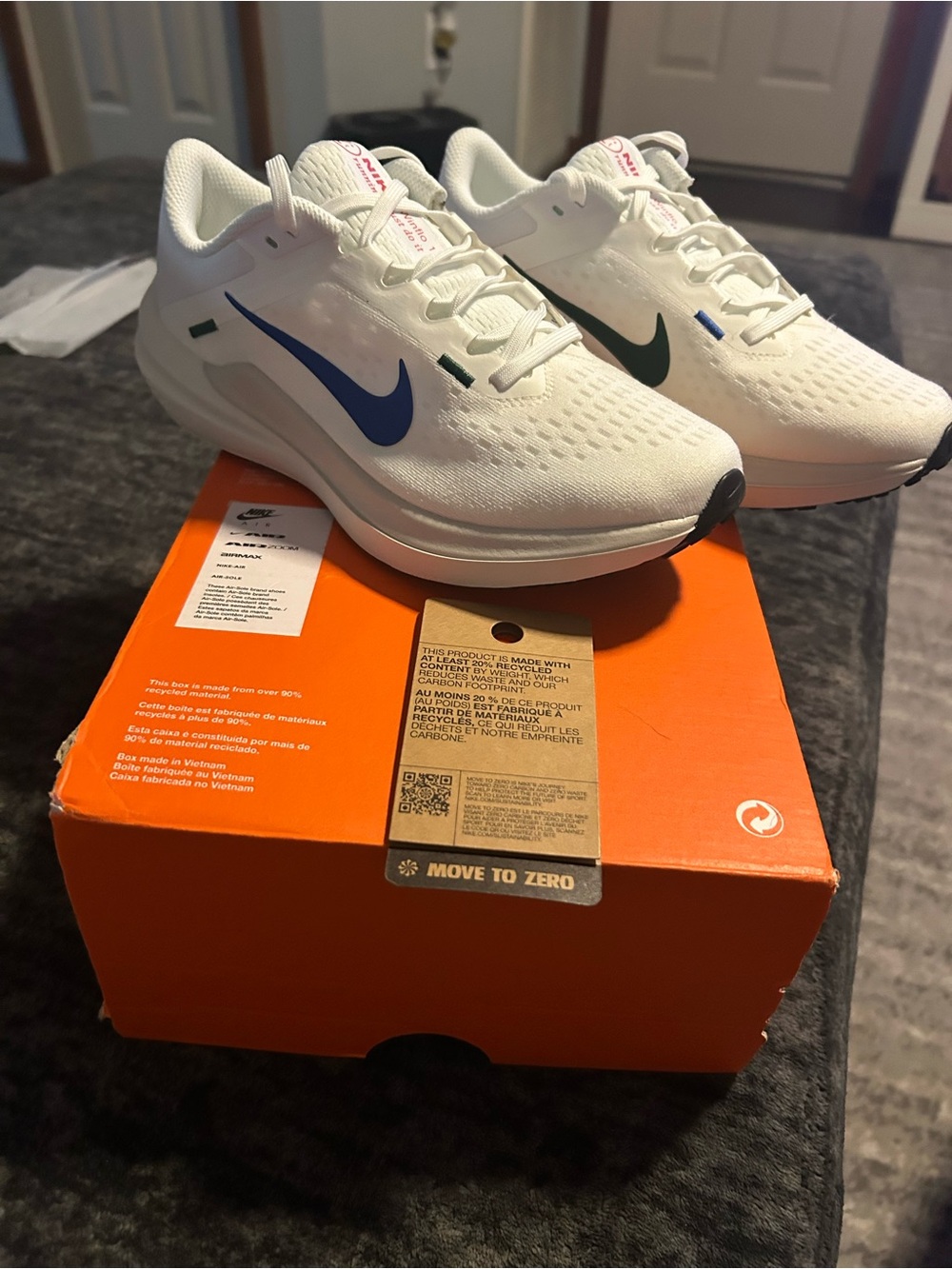 Nike White Running Shoes with Green and Blue Swooshes - Picture 6 of 8